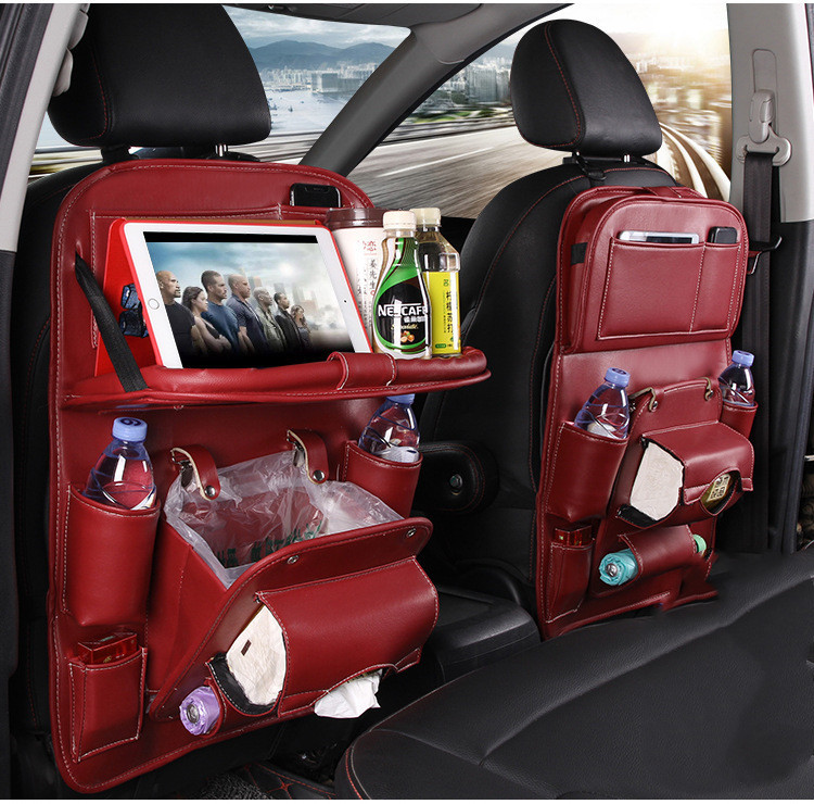 PU Leather Car Storage Bag Multifunction Seat Back Tray - Image 2
