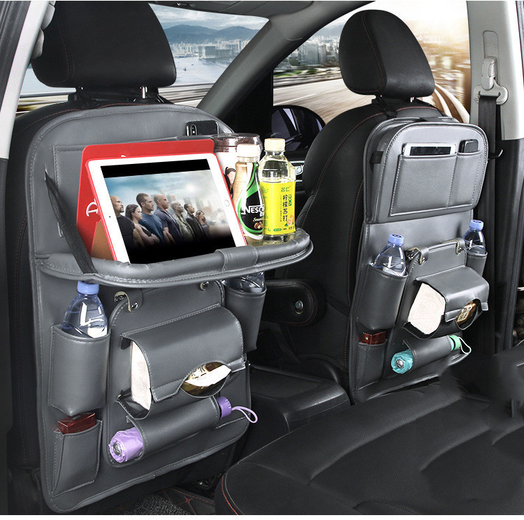 PU Leather Car Storage Bag Multifunction Seat Back Tray - Image 3