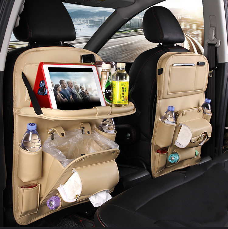 PU Leather Car Storage Bag Multifunction Seat Back Tray - Image 4