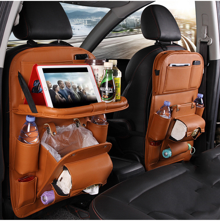 PU Leather Car Storage Bag Multifunction Seat Back Tray - Image 6