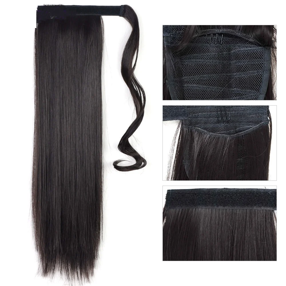 Long Straight Wrap Around Clip in Ponytail Hair - Image 2