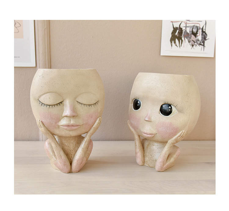 Face Head Design Sculpture Flower Planter Garden Indoor - Image 3