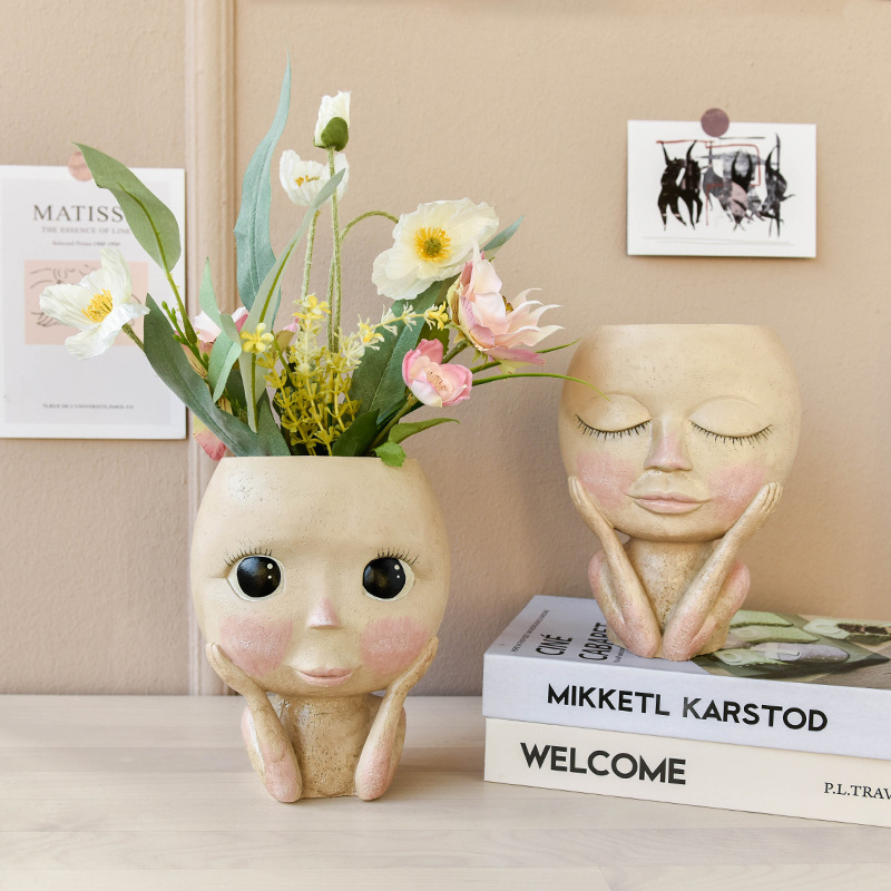 Face Head Design Sculpture Flower Planter Garden Indoor - Image 2
