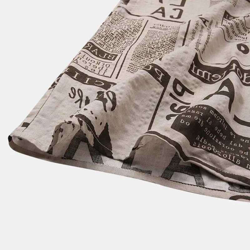 3xl Men Shirts Vintage Newspaper Print Hawaiian Shirt - Image 3