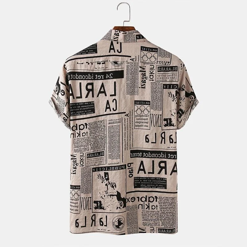 3xl Men Shirts Vintage Newspaper Print Hawaiian Shirt - Image 2