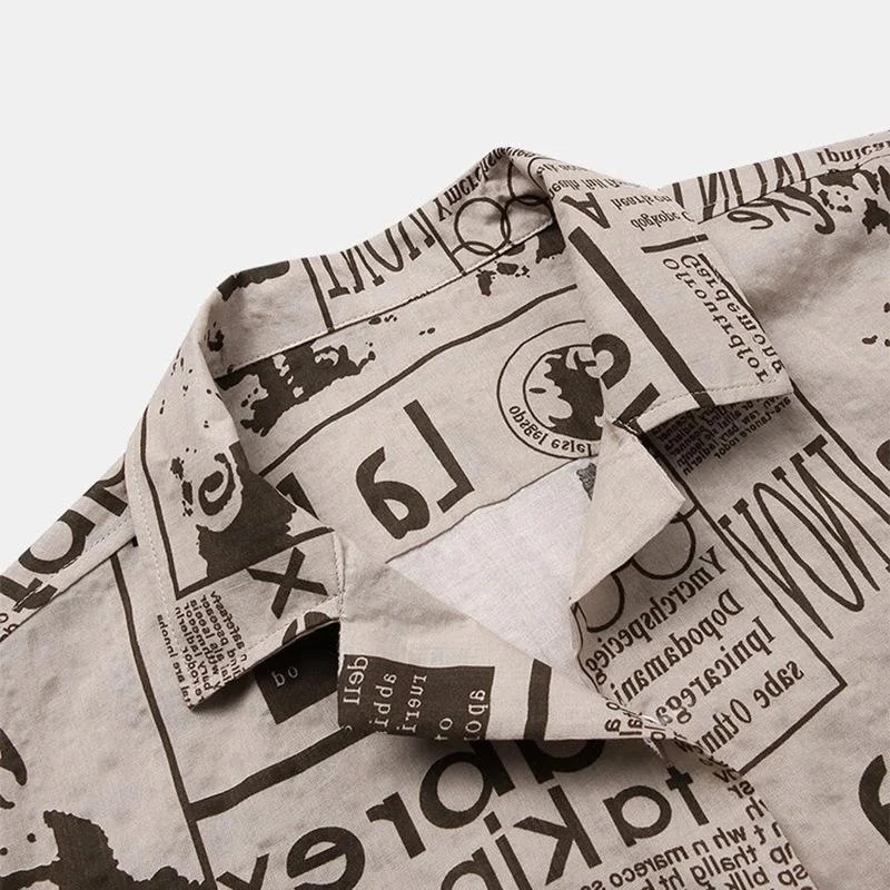 3xl Men Shirts Vintage Newspaper Print Hawaiian Shirt - Image 4
