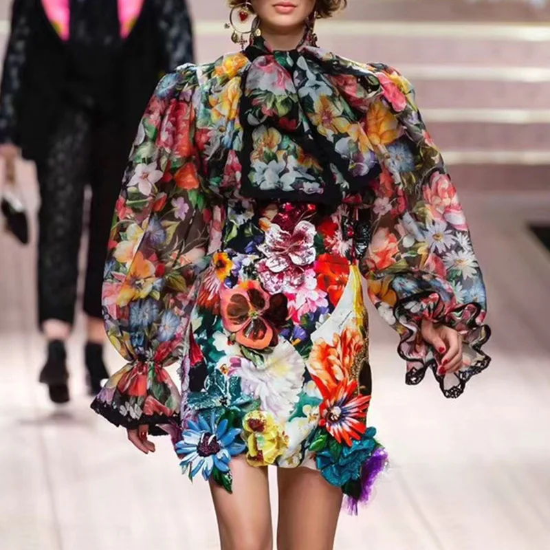 Vintage Floral print Chiffon Shirts Blouse Women - Image 4