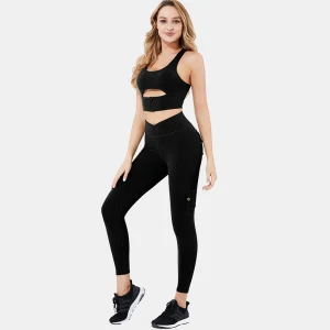 Women Yoga Set Padded Bra with Zipper High Waist