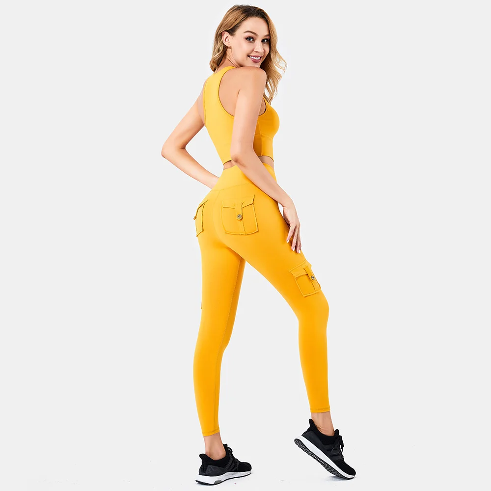 Women Yoga Set Padded Bra with Zipper High Waist - Image 2