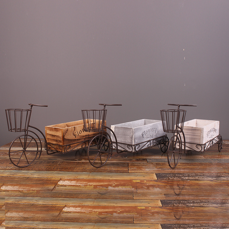European Wrought Iron Tricycle Wooden Flower Pot Simple