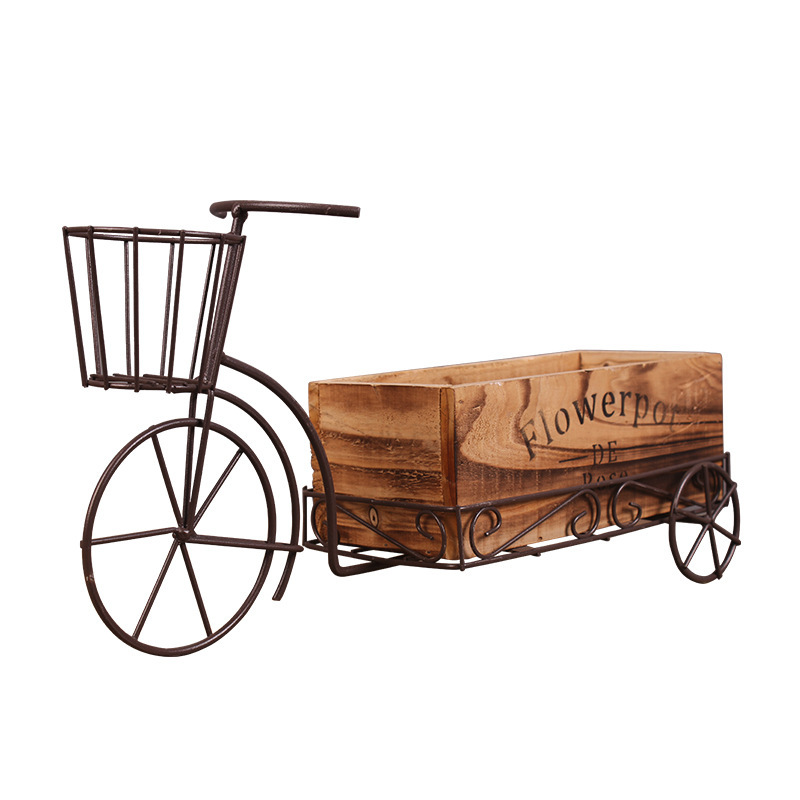 European Wrought Iron Tricycle Wooden Flower Pot Simple - Image 5