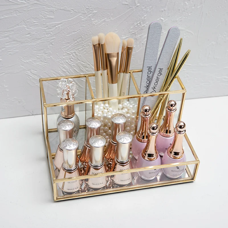 Glass Makeup Organizer Bathroom Cosmetic Organizer with