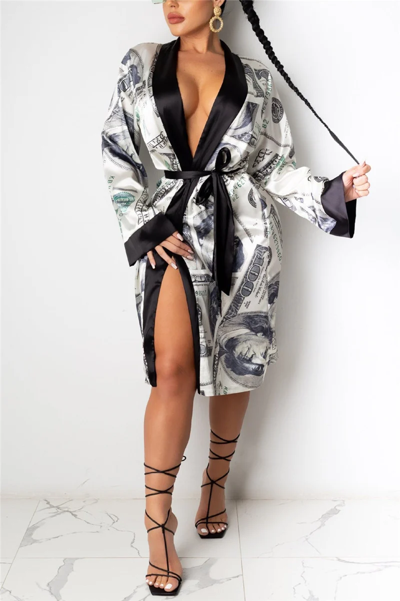 Hirigin Aesthetic Cardigan Long Sleeve Midi Bandage Dress Money Pajamas Fall Clothes For Women Fashion Sexy Lounge Wear - Image 4