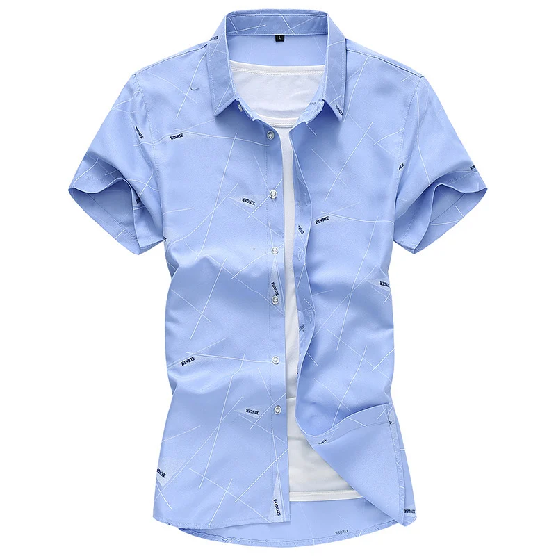 Men Short Sleeve Cotton Flower Shirt Mens Dress Shirts - Image 2