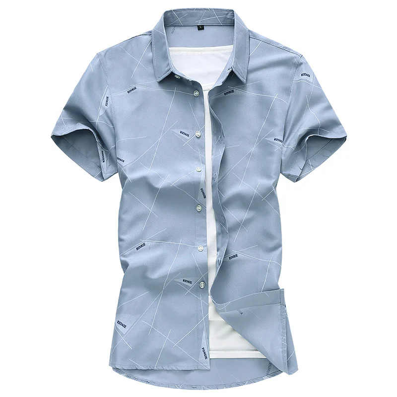Men Short Sleeve Cotton Flower Shirt Mens Dress Shirts - Image 6
