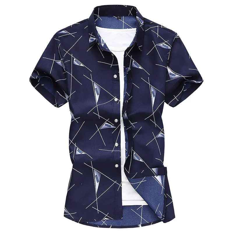 Men Short Sleeve Cotton Flower Shirt Mens Dress Shirts - Image 4