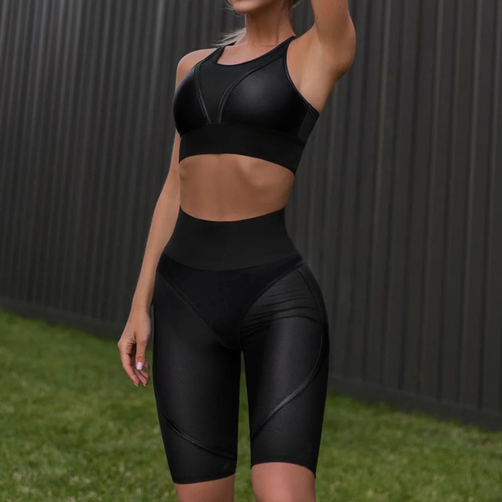 Fitness Suit Women Sportwear Sexy High Waist Leggings Quick Drying Yoga Set 2 Piece Gym Sport Bra Short Workout Running Outfit - Image 2