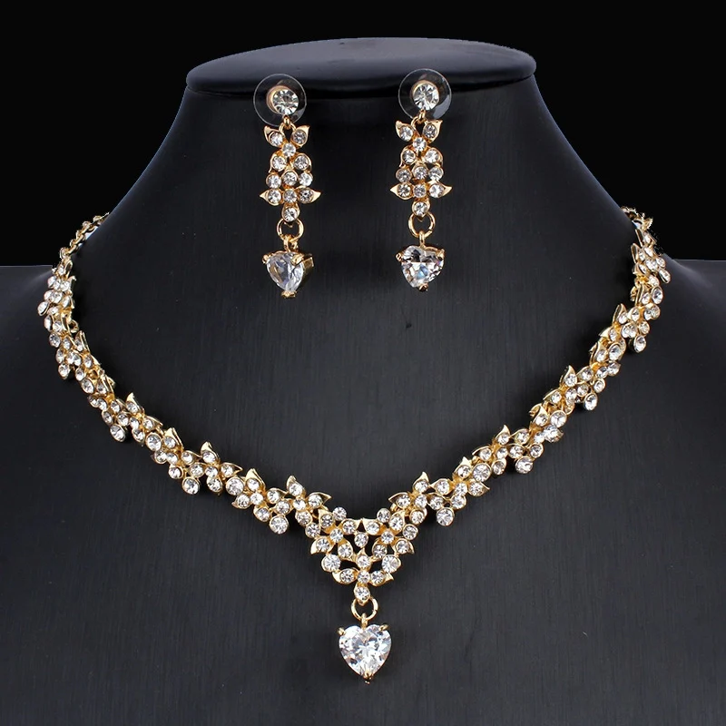 Golden Zircon Jewelry Set Bridal Necklace Earrings - Image 4