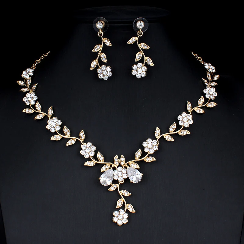 Golden Zircon Jewelry Set Bridal Necklace Earrings - Image 6