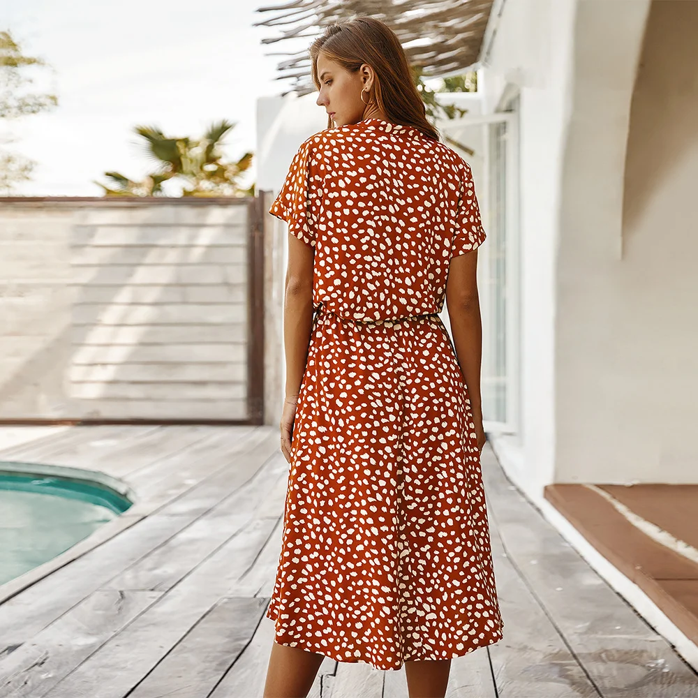 Women's Wave Point Short Sleeve Dress Shirt Collar Skirt - Image 2