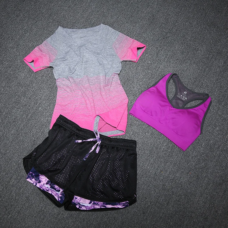 New Women Yoga Sport Suit Bra Set 3 Piece Female Short-sleeved Summer Sportswear Running Fitness Training Clothing - Image 6