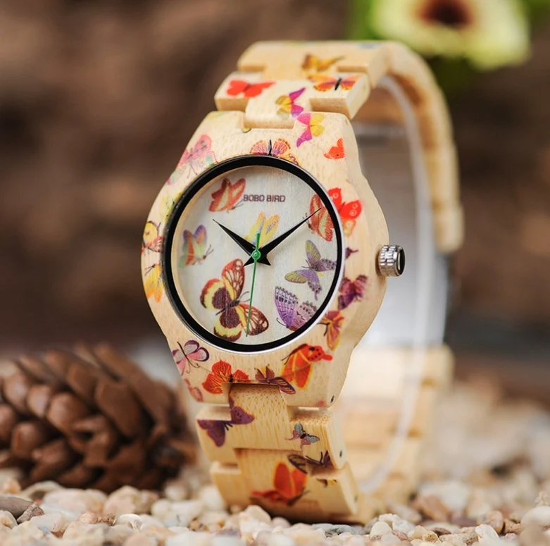 BOBO BIRD O20 Butterfly Print Women Watches All Bamboo