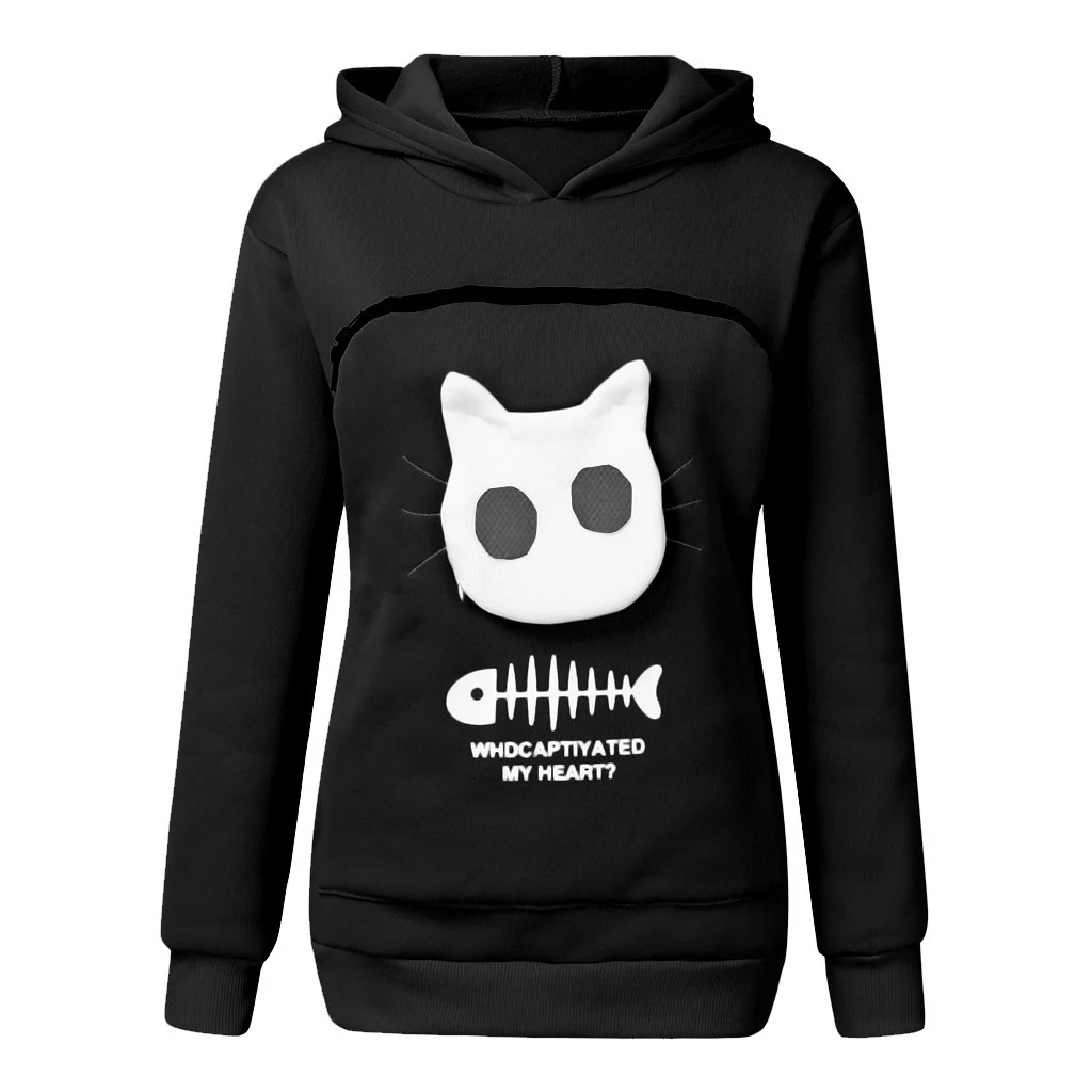 Women Hoodie Sweatshirt with Cat Pet Pocket Design Long - Image 7