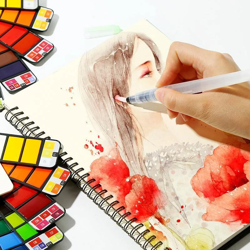 Solid Watercolor Paint Set with Water Brush Pen - Image 8