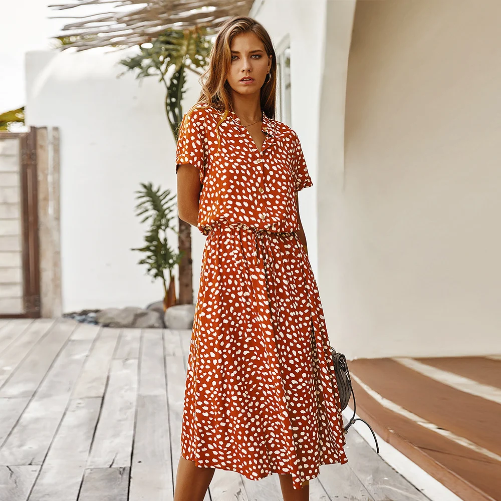 Women's Wave Point Short Sleeve Dress Shirt Collar Skirt - Image 9