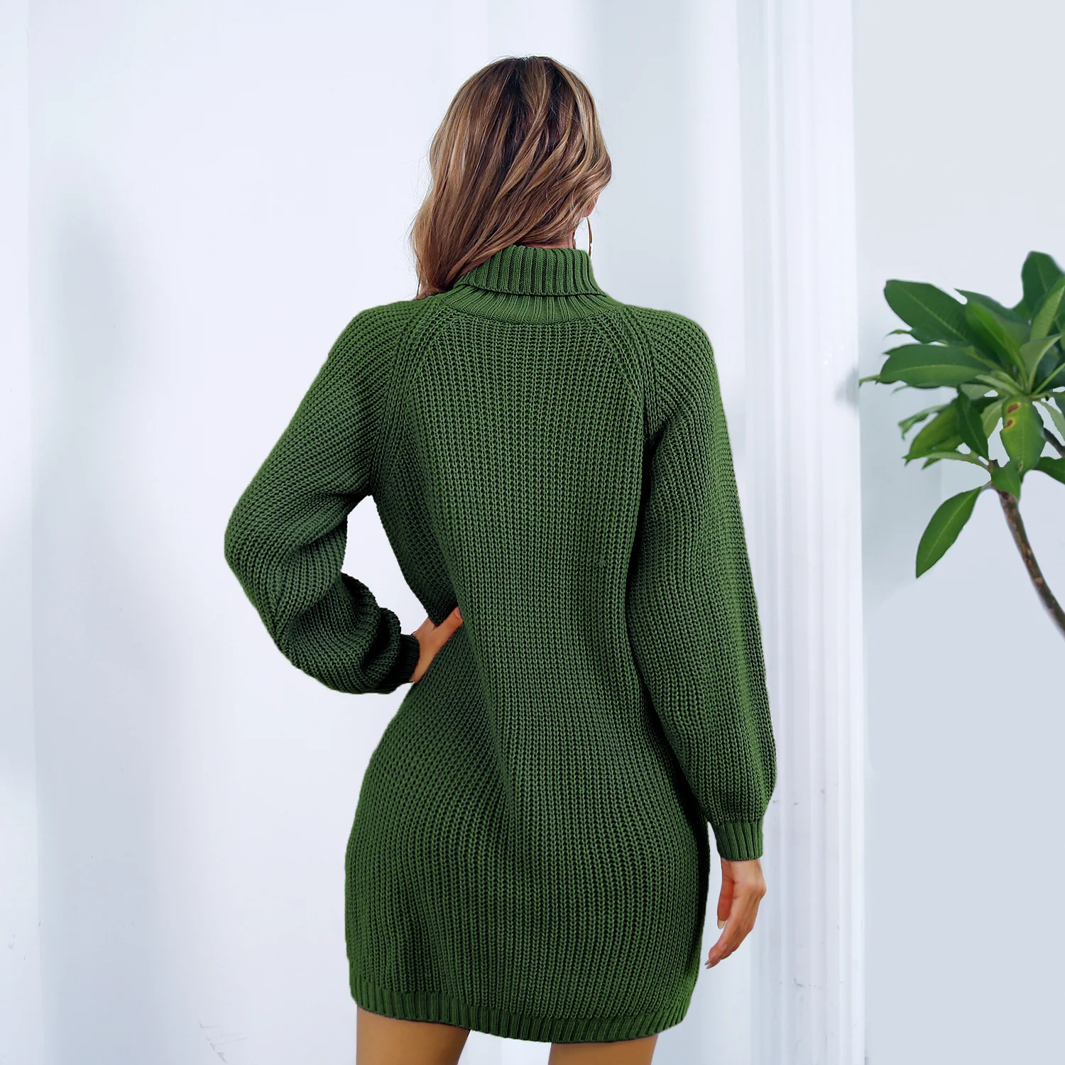 Winter Turtleneck Long Sweater Dress with Button Design - Image 3