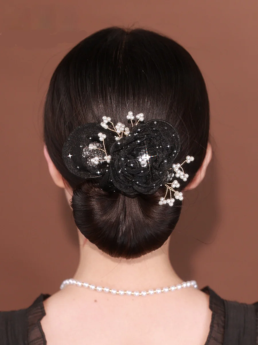 Starry Sky Flower Style Updo Topknot Hair Clip Black - Image 8