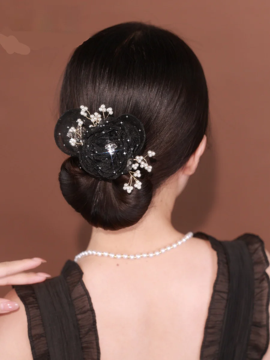 Starry Sky Flower Style Updo Topknot Hair Clip Black - Image 9