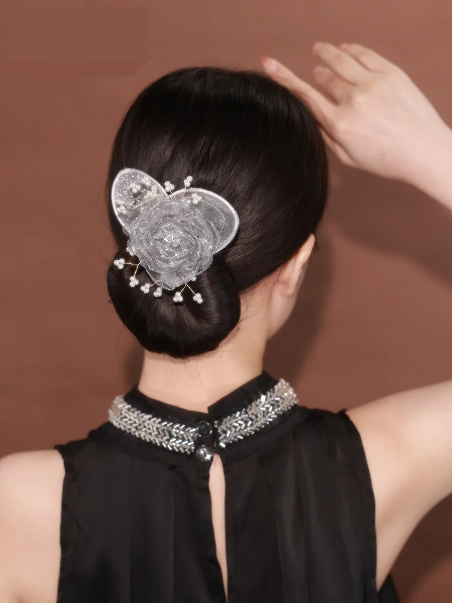 Starry Sky Flower Style Updo Topknot Hair Clip Black - Image 10
