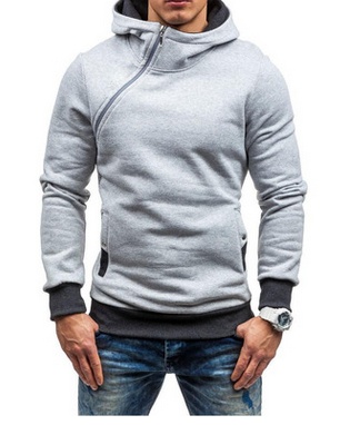 Brand Hoodie Oblique Zipper Solid Color Hoodies Men - Image 6