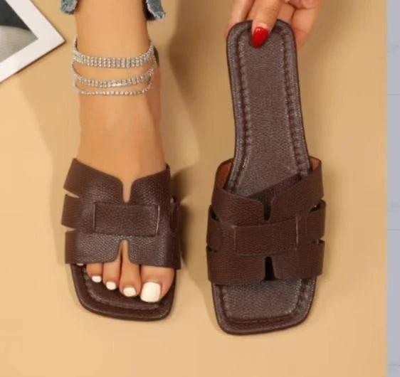 Square Toe Flat Sandals Summer Hollow Out Slides - Image 9