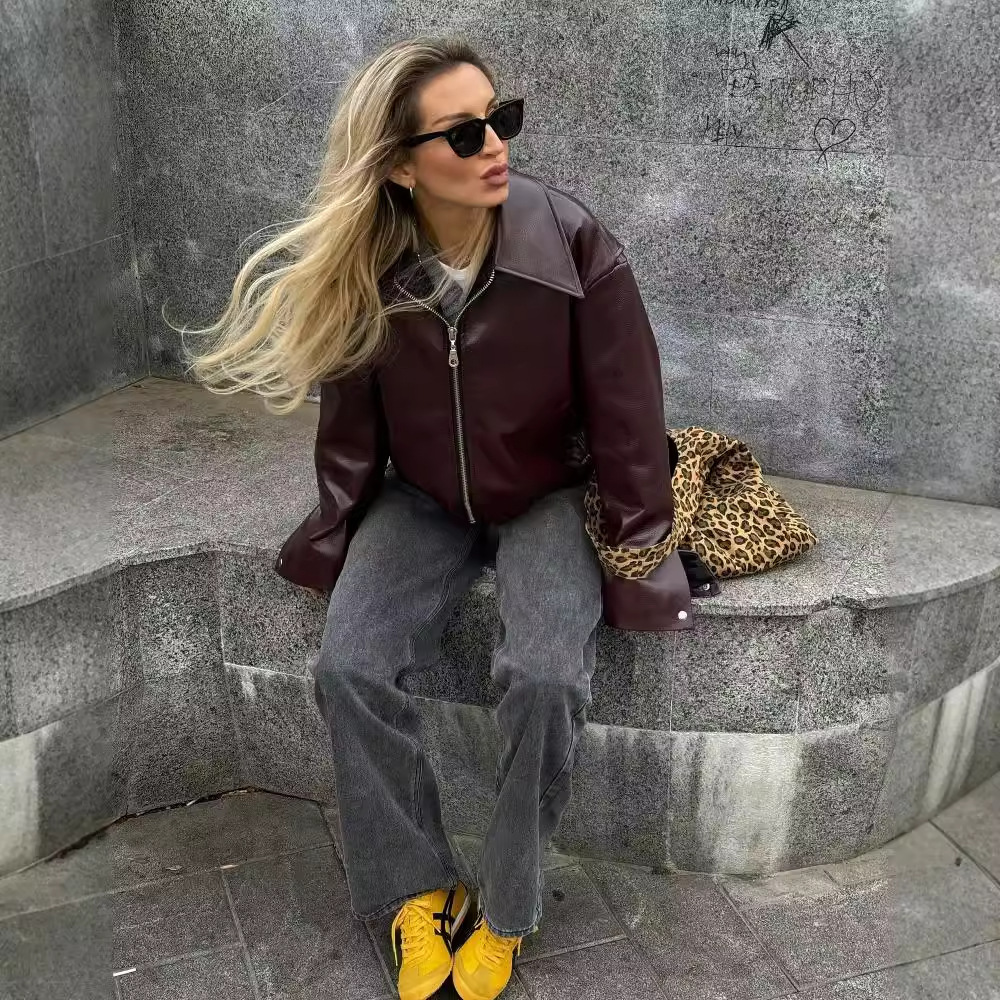 Solid Color Lapel Zipper Jacket Fashion Casual Long - Image 7