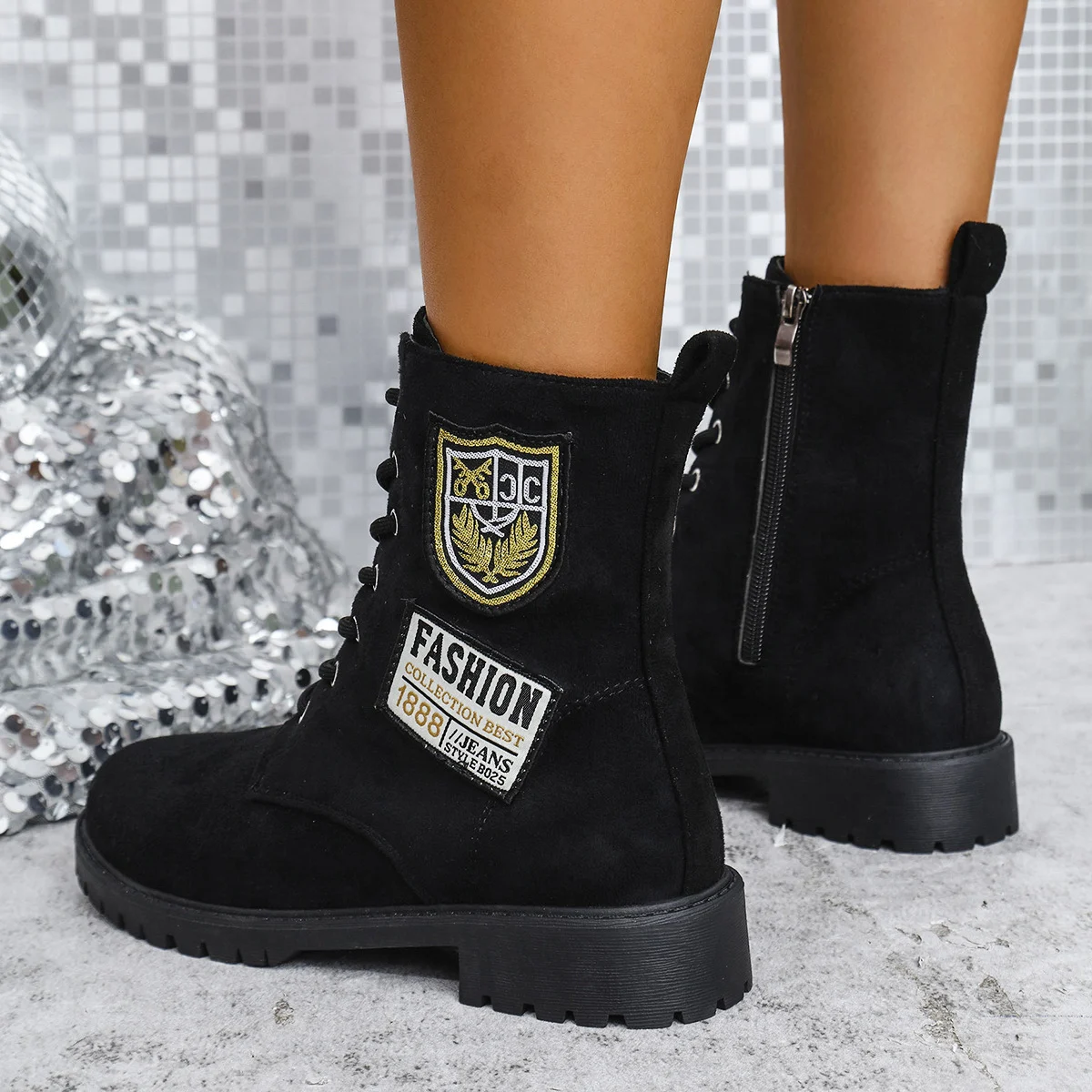 Fashion Lace-up Chunky Heels Boots Winter Round Toe - Image 4
