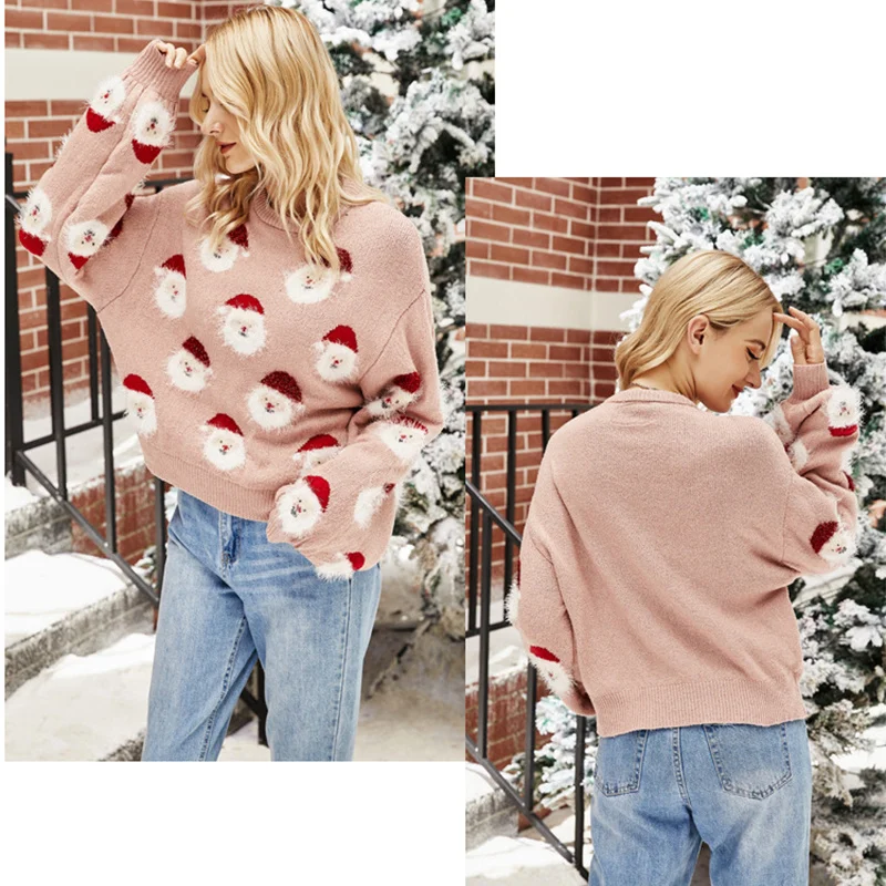 Christmas Sweater Women Cute Cartoon Santa Print Knit - Image 2