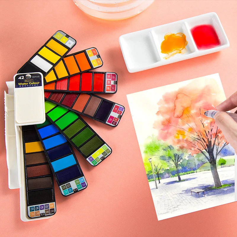 Solid Watercolor Paint Set with Water Brush Pen