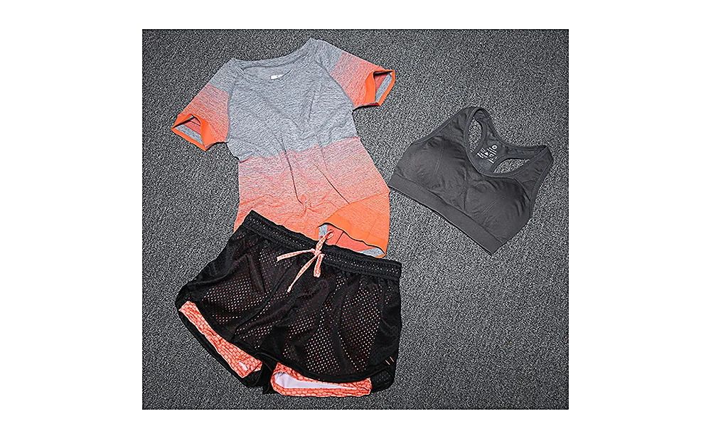 New Women Yoga Sport Suit Bra Set 3 Piece Female Short-sleeved Summer Sportswear Running Fitness Training Clothing - Image 5
