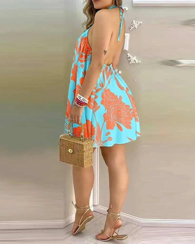 Printed Dress Summer Off-Shoulder Hanging Neck - Image 5