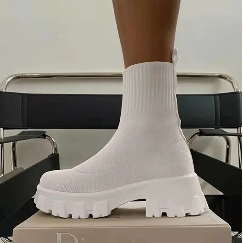 Women Sock Boots Platform Chunky Heels Shoes - Image 6