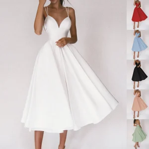 Sexy V-neck Suspender Dress Summer Fashion A-Line Long