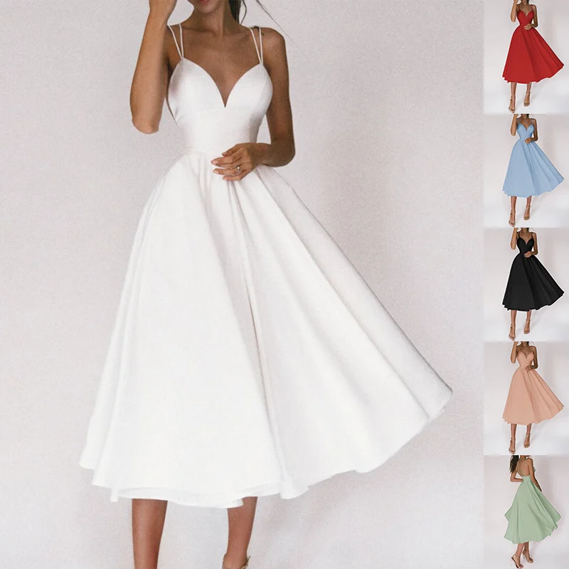 Sexy V-neck Suspender Dress Summer Fashion A-Line Long