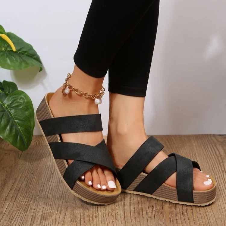 Woven Cross-strap Slippers Summer Platform Sandals - Image 4