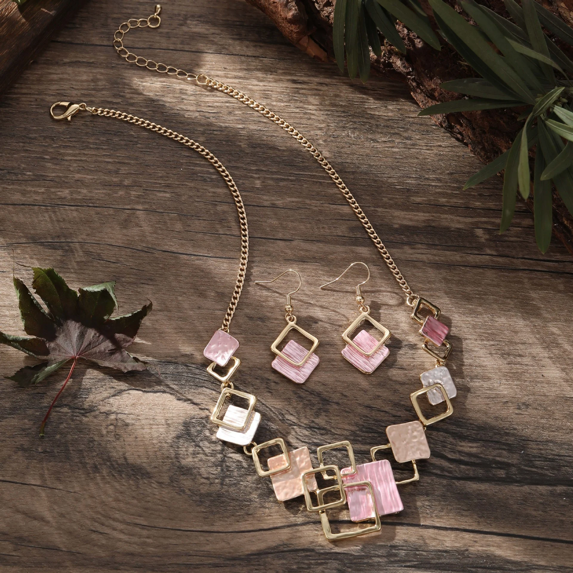 Color Painting Oil Geometric Square Ear Studs Bracelet - Image 9
