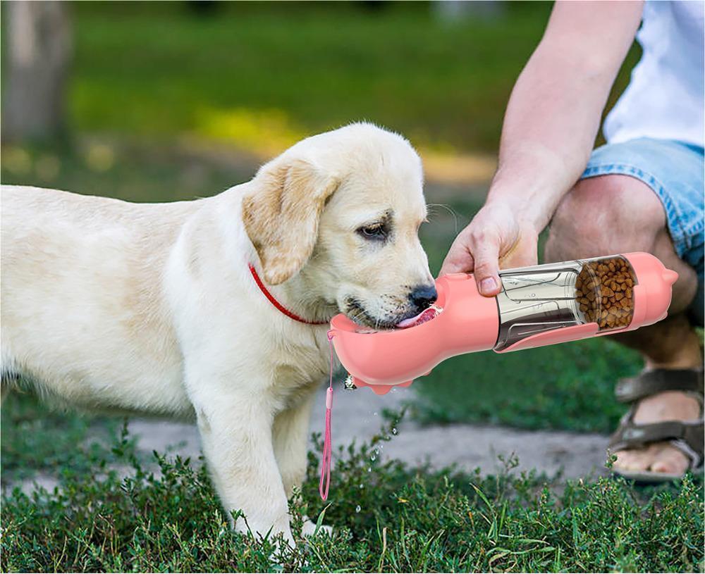 3-in-1 Portable Dog Water Bottle with Food Bowl & Bag Holder