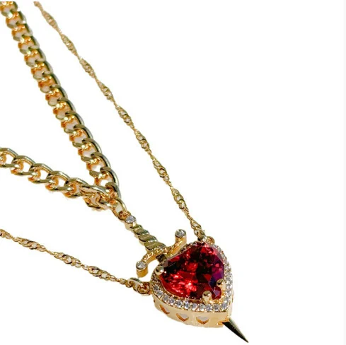 Heart and Sword Necklace Set Gold Color Stainless Steel - Image 7