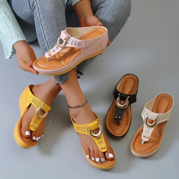 Thong Sandals Women High Heel Wedges Shoes Flip Flops - Image 2