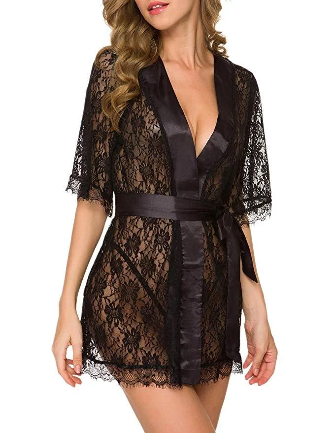 Lingerie Women Lace Hollow-out Robe Suits Pajamas - Image 5